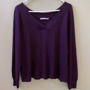 Michael Stars, Long Sleeve Women's V-neck Purple & Black Pullover Sweater